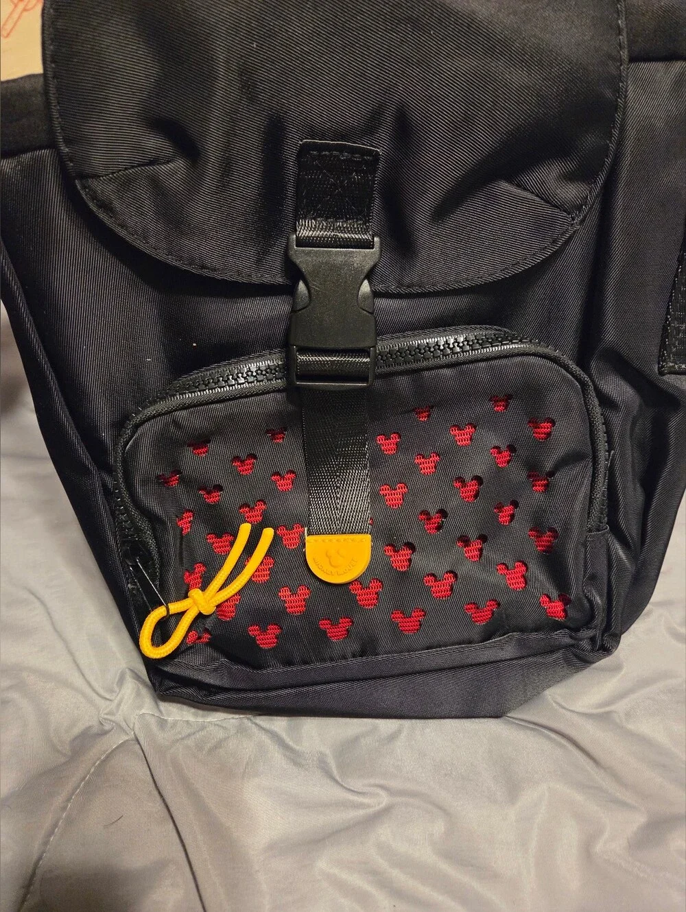 Disney Mickey Ear Pattern Black Backpack with Red Accent BNWT.